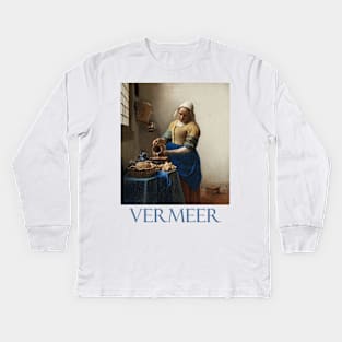 The Milkmaid (The Kitchen Maid) by Johannes Vermeer Kids Long Sleeve T-Shirt